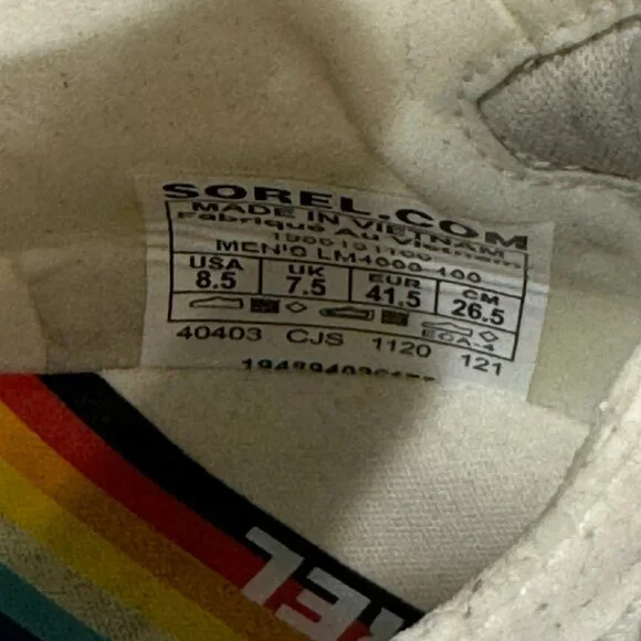Sorel Kinetic Rush Ripstop Nylon Sneaker Shoe LM4603 Rainbow Pride White Men 8.5
